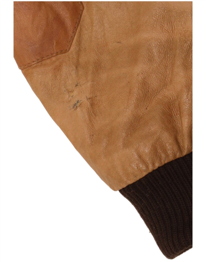 Bata Mens Hooded Leather Jacket IT 50 Large Beige Leather