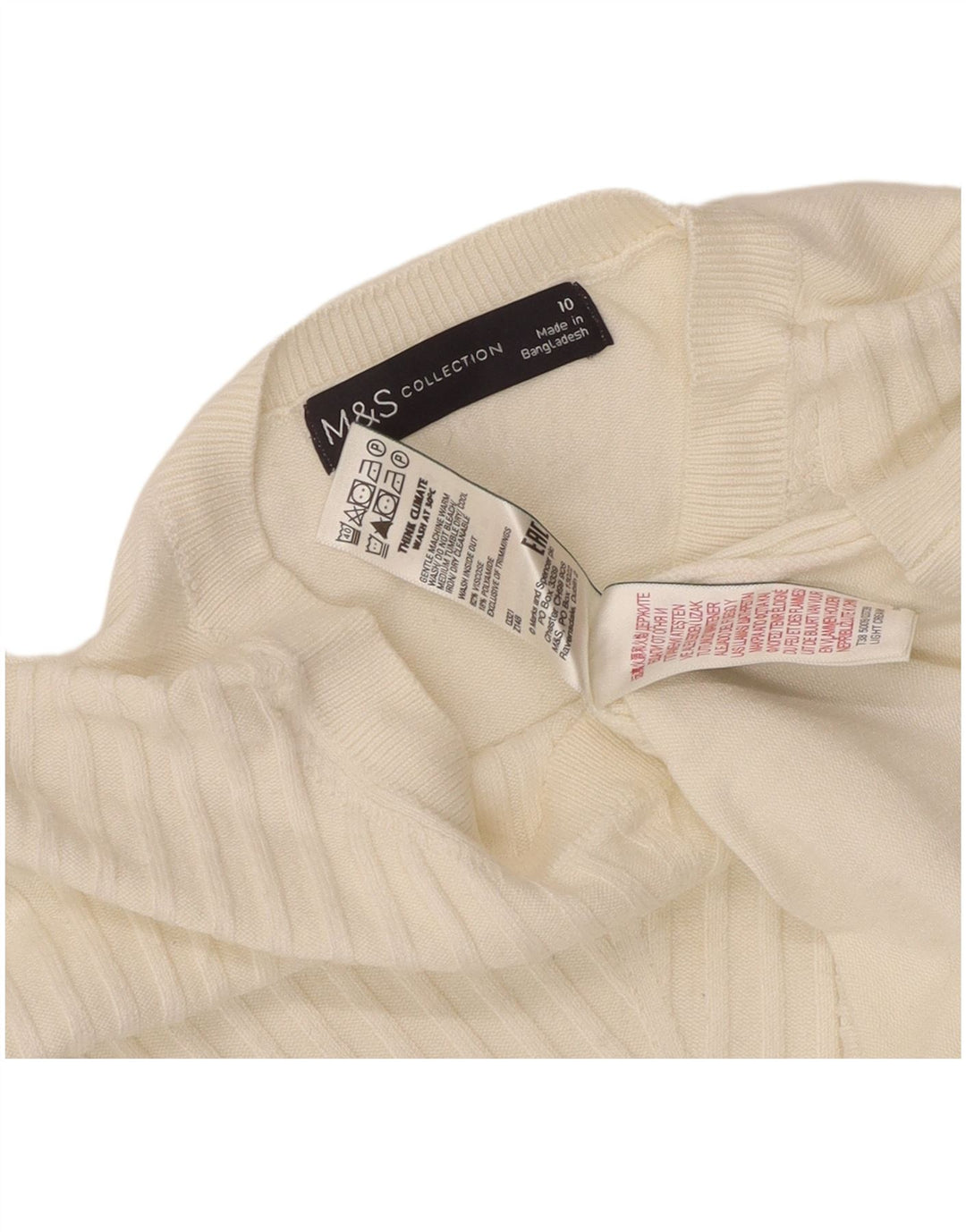 Marks & Spencer Womens Crop Crew Neck Jumper Sweater UK 10 Small Off White