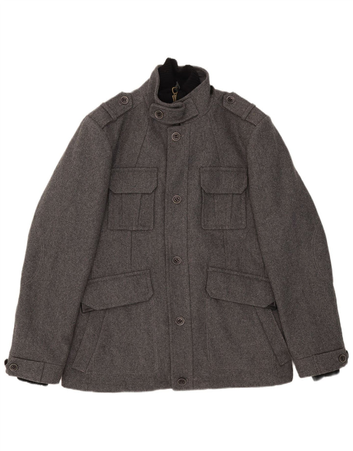 Esprit Mens Military Jacket UK 42 XL Grey Wool