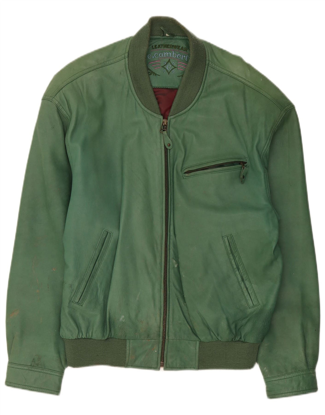 C.Comberti Mens Leather Jacket IT 50 Large Green Leather
