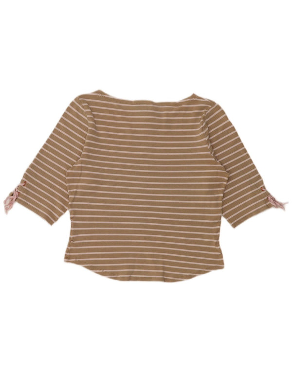 Gant Womens Crop Top 3/4 Sleeve UK 12 Medium Beige Striped Cotton