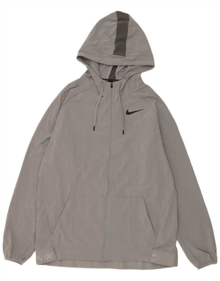 Nike Mens Dri Fit Hooded Tracksuit Top Jacket Large Grey Colourblock