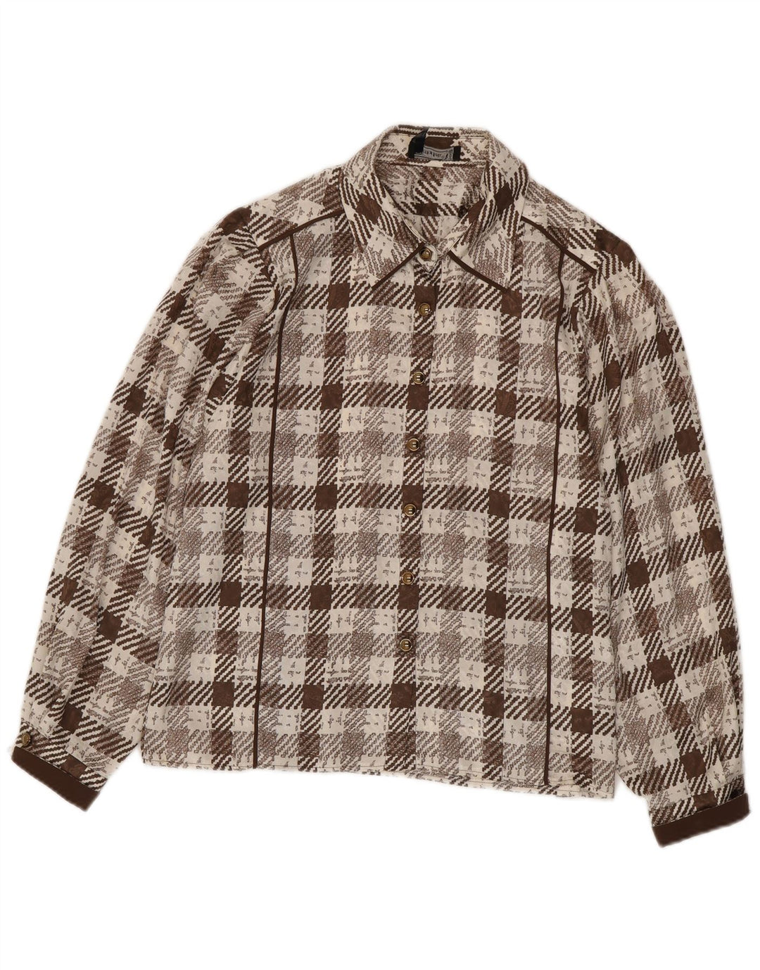 Vintage Womens Regular Fit Shirt UK 16 Large Brown Houndstooth Retro