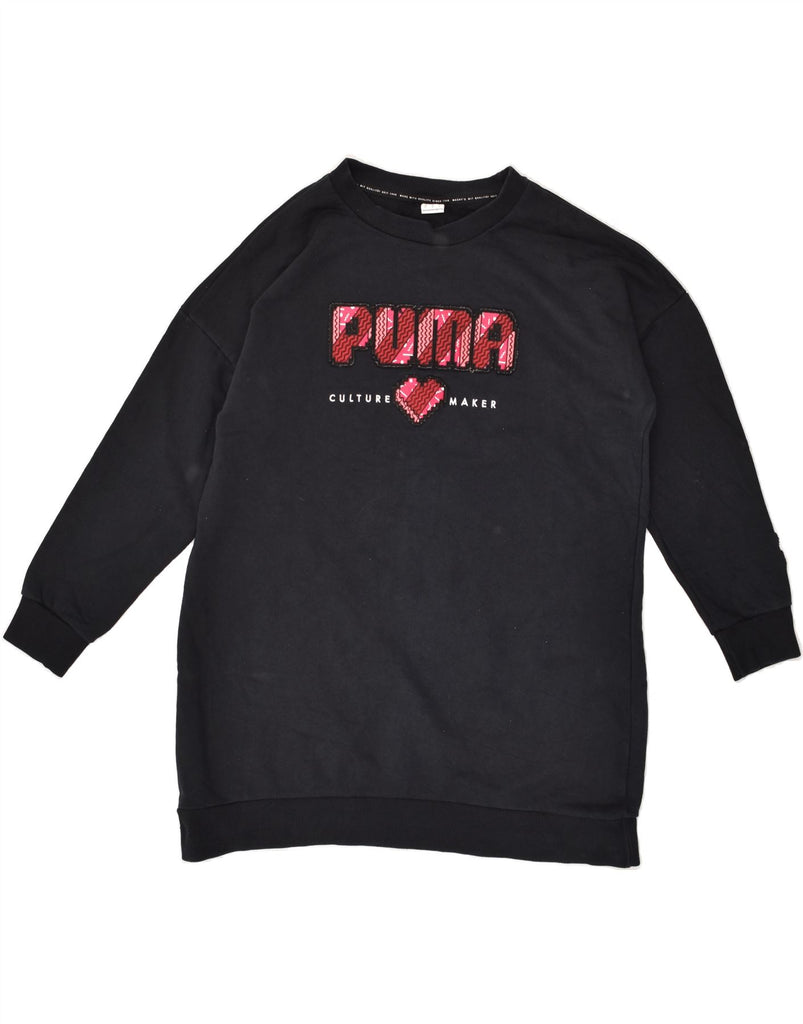 PUMA Womens Graphic Sweatshirt Jumper UK 16 Large Black | Vintage Puma | Thrift | Second-Hand Puma | Used Clothing | Messina Hembry 