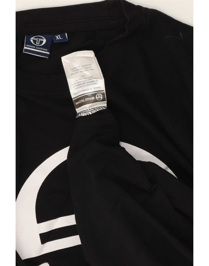 Sergio Tacchini Mens Graphic T-Shirt Top XL Black Cotton