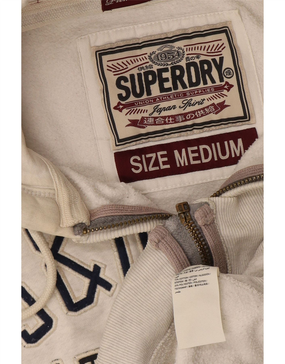 Superdry Mens Graphic Zip Hoodie Sweater Medium White Cotton