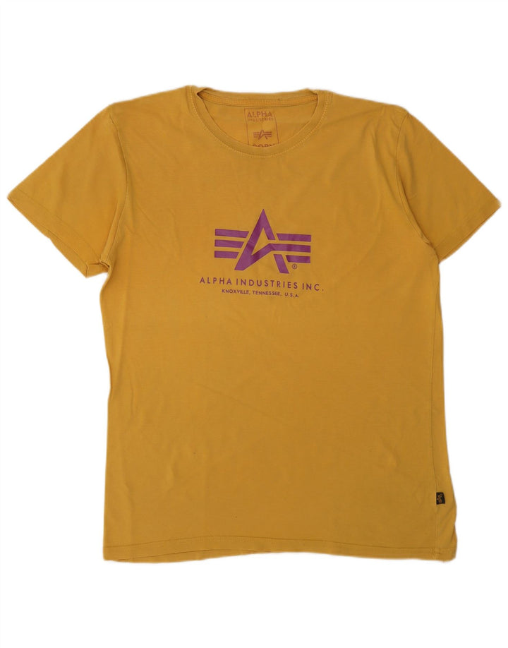 ALPHA INDUSTRIES Mens Graphic T-Shirt Top Medium Yellow Cotton