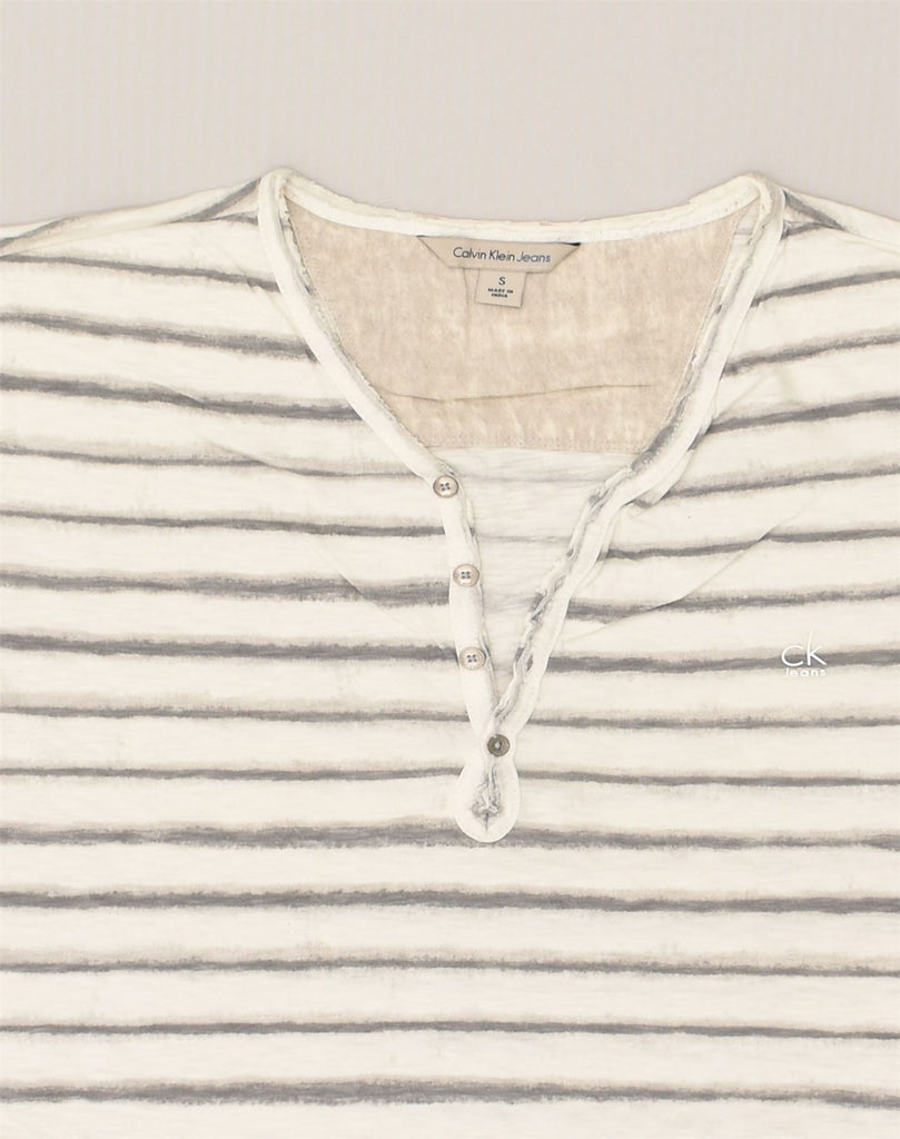 CALVIN KLEIN Mens T-Shirt Top Small Off White Striped Cotton | Vintage Calvin Klein | Thrift | Second-Hand Calvin Klein | Used Clothing | Messina Hembry 