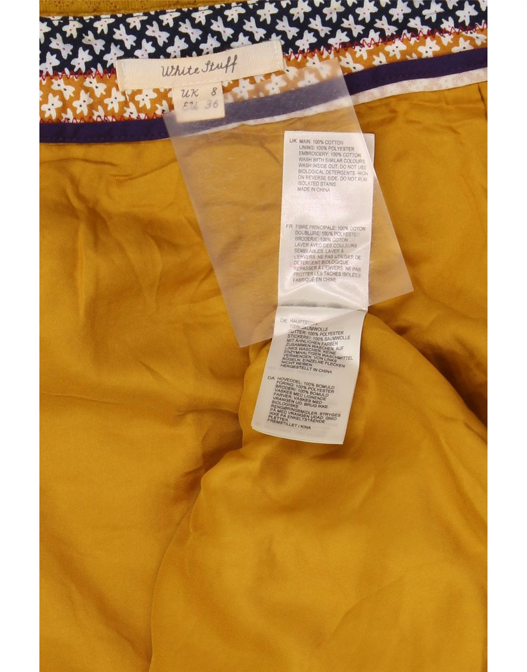 WHITE STUFF Womens Straight Skirt UK 8 Small W28 Yellow Geometric Cotton