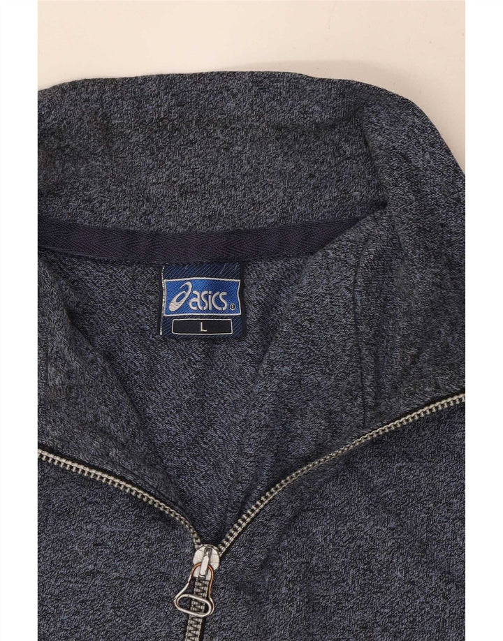 Asics Mens Graphic Zip Neck Sweatshirt Jumper Large Navy Blue Flecked