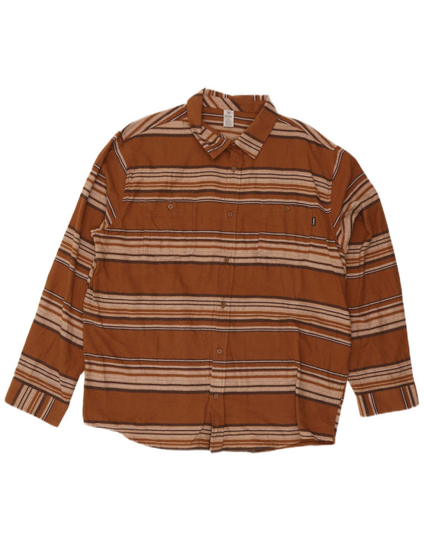 Hurley Mens Flannel Shirt 2XL Brown Striped