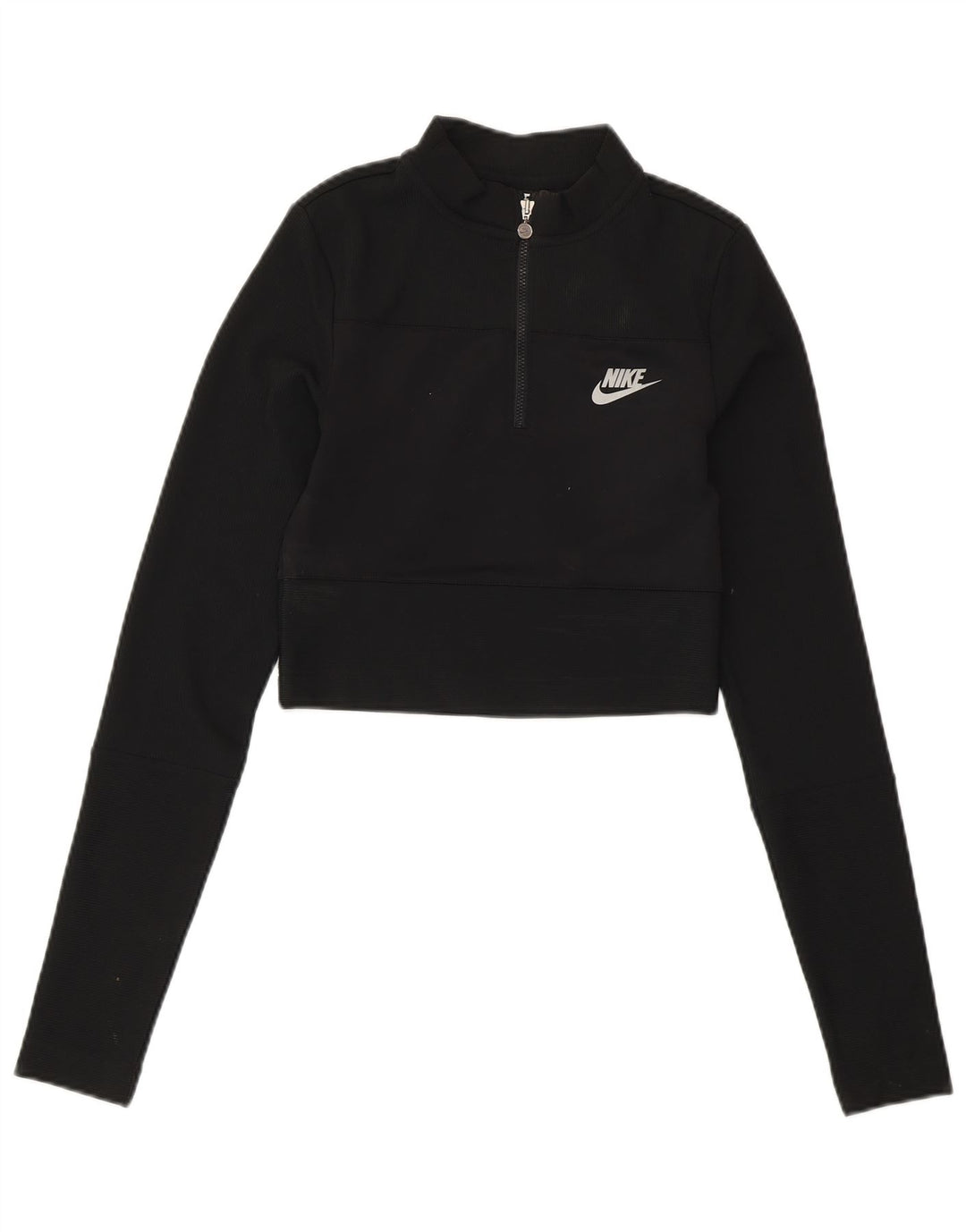 NIKE Womens Crop Zip Neck Sweatshirt Jumper UK 4 XS Black Polyester