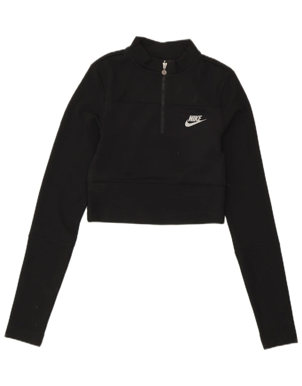 NIKE Womens Crop Zip Neck Sweatshirt Jumper UK 4 XS Black Polyester