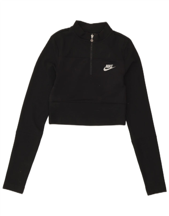 NIKE Womens Crop Zip Neck Sweatshirt Jumper UK 4 XS Black Polyester