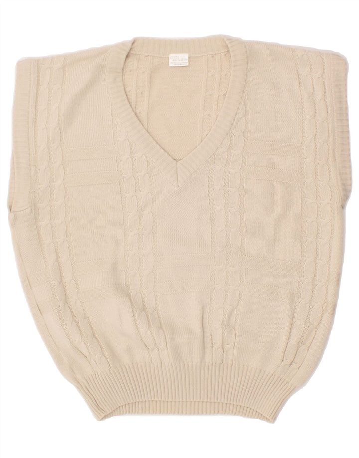 VINTAGE Mens Short Sleeve V-Neck Jumper Sweater IT 48/50 Medium Beige Vintage Vintage and Second-Hand Vintage from Messina Hembry 