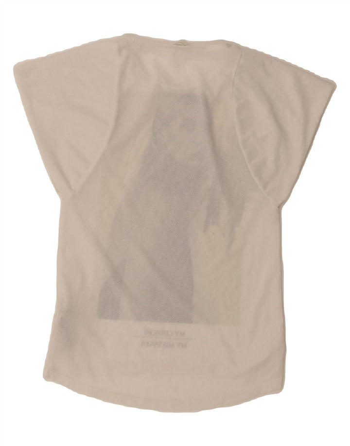 ZARA Womens Graphic T-Shirt Top UK 10 Small White Polyester Vintage Zara and Second-Hand Zara from Messina Hembry 