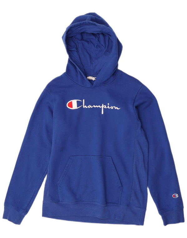 Champion Womens Graphic Hoodie Jumper UK 18 XL Blue Cotton