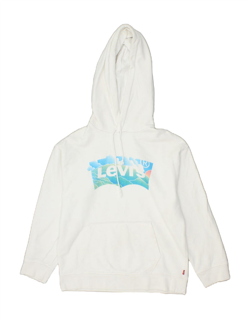 LEVI'S Womens Graphic Hoodie Jumper UK 10 Small White Cotton | Vintage Levi's | Thrift | Second-Hand Levi's | Used Clothing | Messina Hembry 