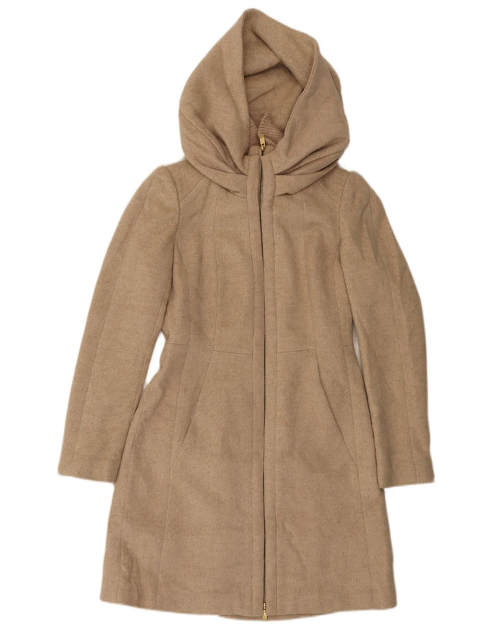 Zara Womens Hooded Overcoat UK 12 Medium Beige Wool