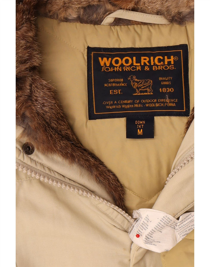 Woolrich Womens Hooded Padded Coat UK 12 Medium Beige Cotton