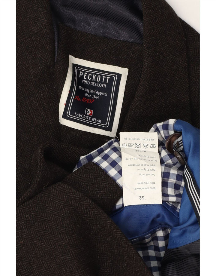 Peckott Mens 2 Button Blazer Jacket IT 52 XL Brown Herringbone Wool