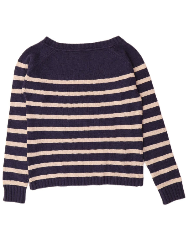 FAT FACE Womens Boat Neck Jumper Sweater UK 12 Medium Navy Blue Striped
