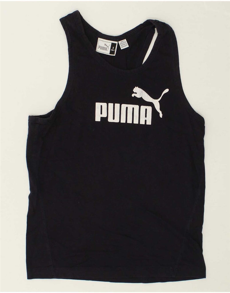 PUMA Mens Graphic Vest Top Small Navy Blue Vintage Puma and Second-Hand Puma from Messina Hembry 