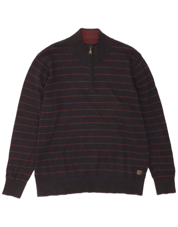 MARKS & SPENCER Mens Zip Neck Jumper Sweater UK 41/43 Large Navy Blue