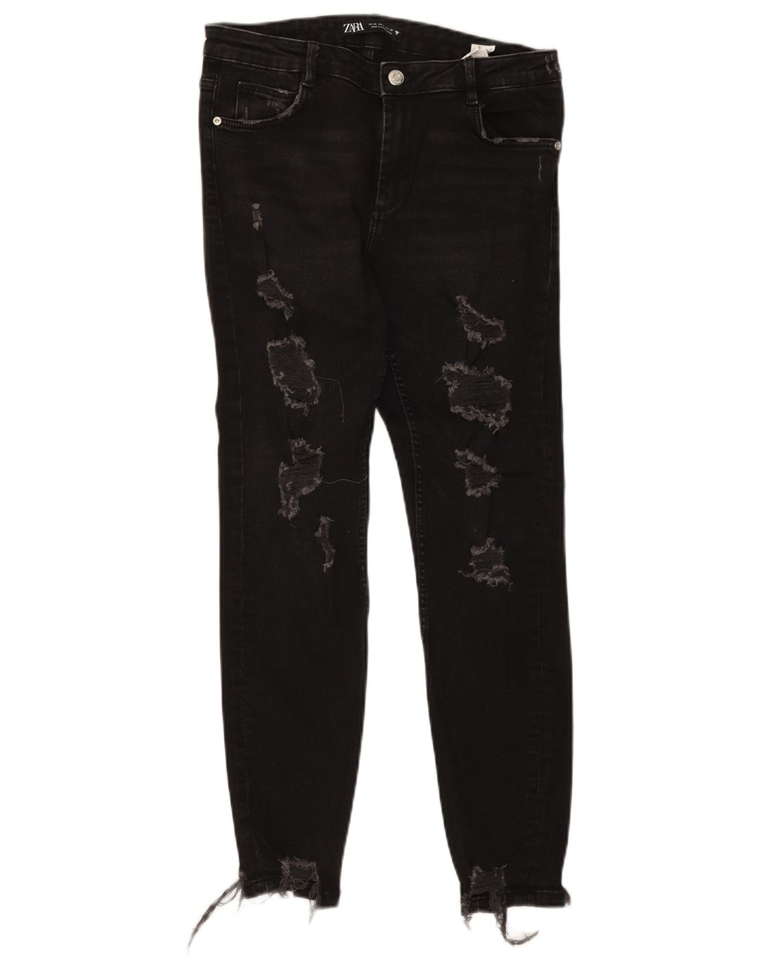 Zara Womens Distressed Slim Jeans EU 40 Medium W30 L27 Black Cotton