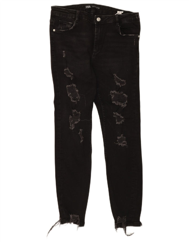 Zara Womens Distressed Slim Jeans EU 40 Medium W30 L27 Black Cotton