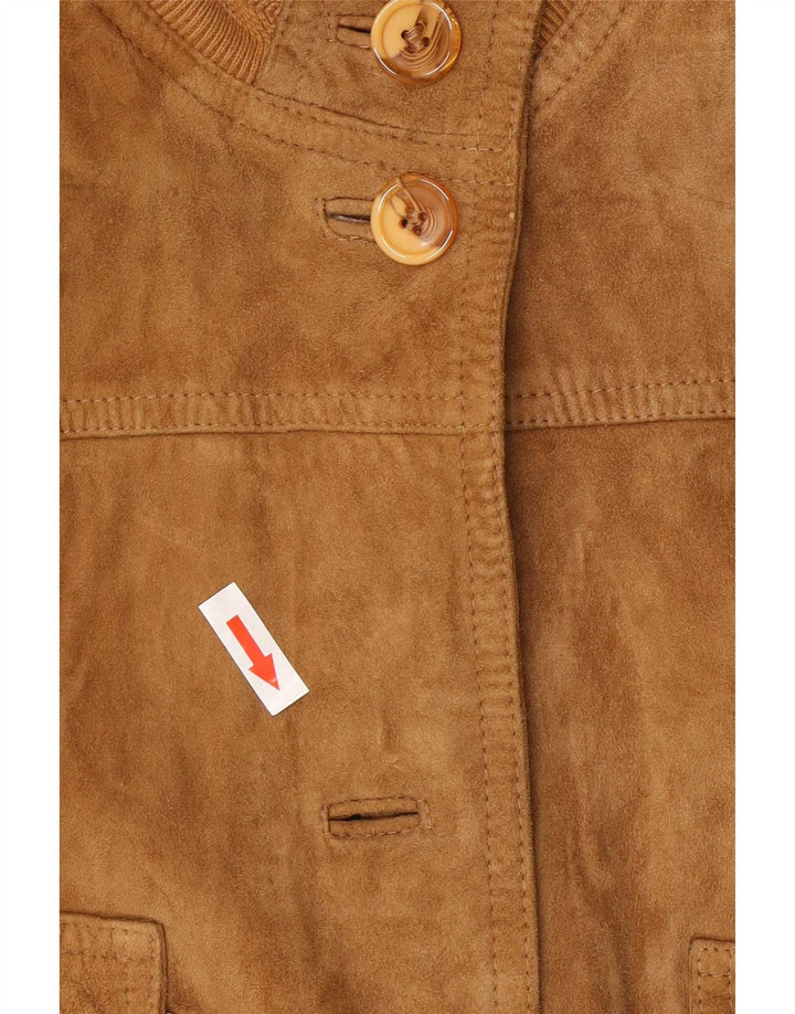 Vintage Womens Suede Bomber Jacket IT 44 Medium Beige Leather