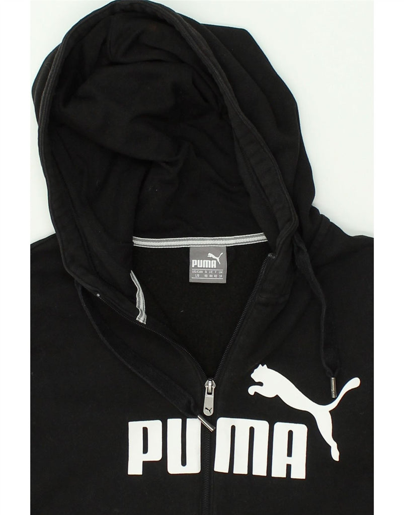 PUMA Womens Graphic Zip Hoodie Sweater UK 14 Large Black Cotton | Vintage Puma | Thrift | Second-Hand Puma | Used Clothing | Messina Hembry 