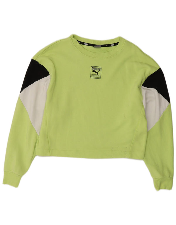 Puma Womens Crop Sweatshirt Jumper UK 10 Small Green Colourblock Cotton