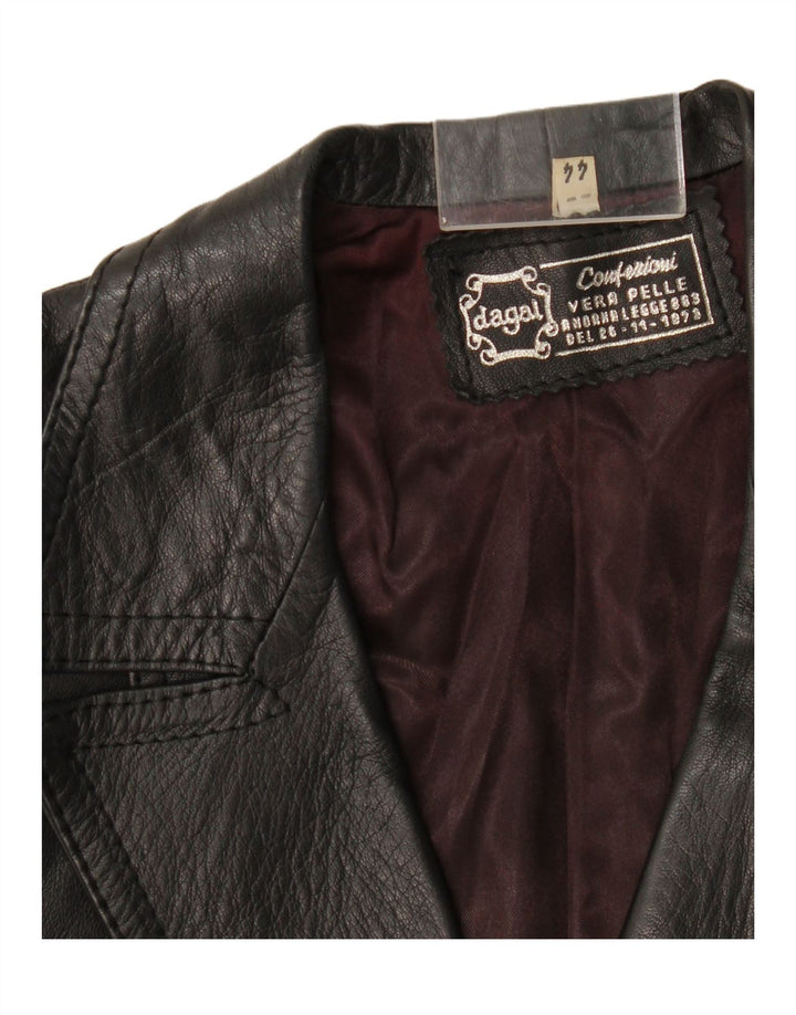 Vintage Womens 2 Button Leather Blazer Jacket IT 44 Medium Black Leather