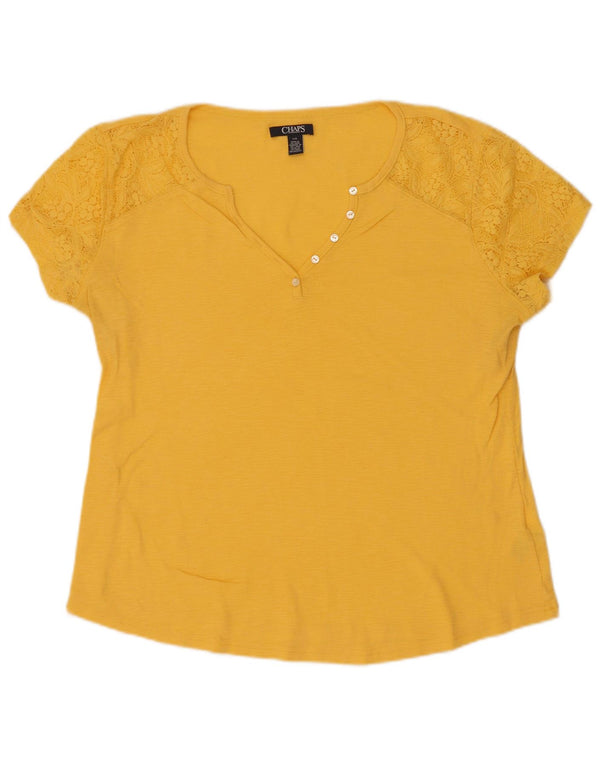 Chaps Womens T-Shirt Top UK 16 Large Yellow Floral Nylon