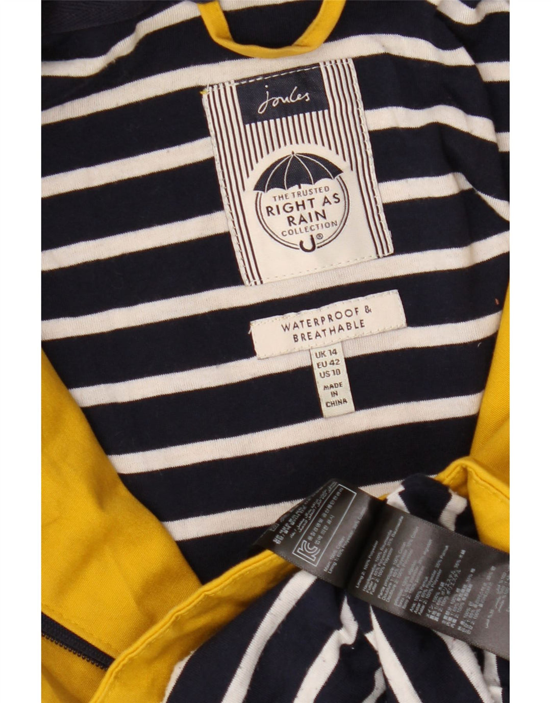 JOULES Womens Hooded Raincoat UK 14 Large Yellow Polyester