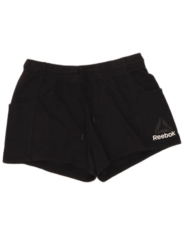 REEBOK Womens Sport Shorts UK 14 Large  Black Cotton