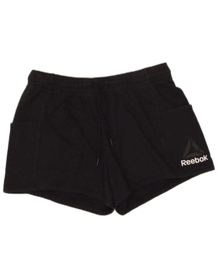 REEBOK Womens Sport Shorts UK 14 Large  Black Cotton