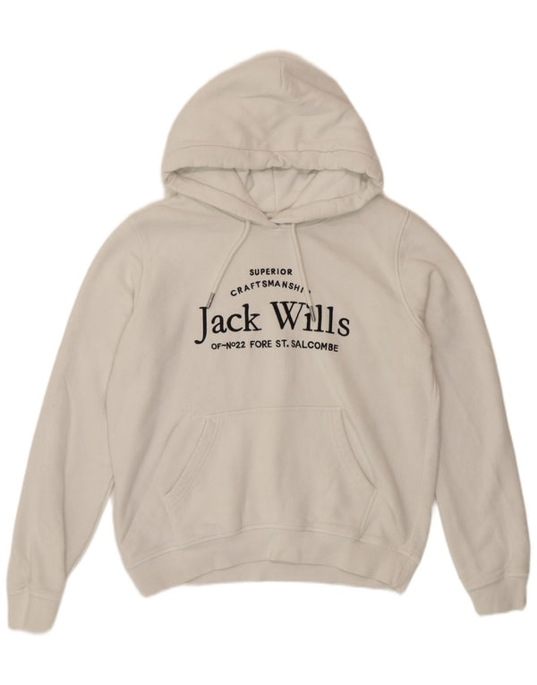 Jack Wills Womens Graphic Hoodie Jumper UK 12 Medium White Cotton