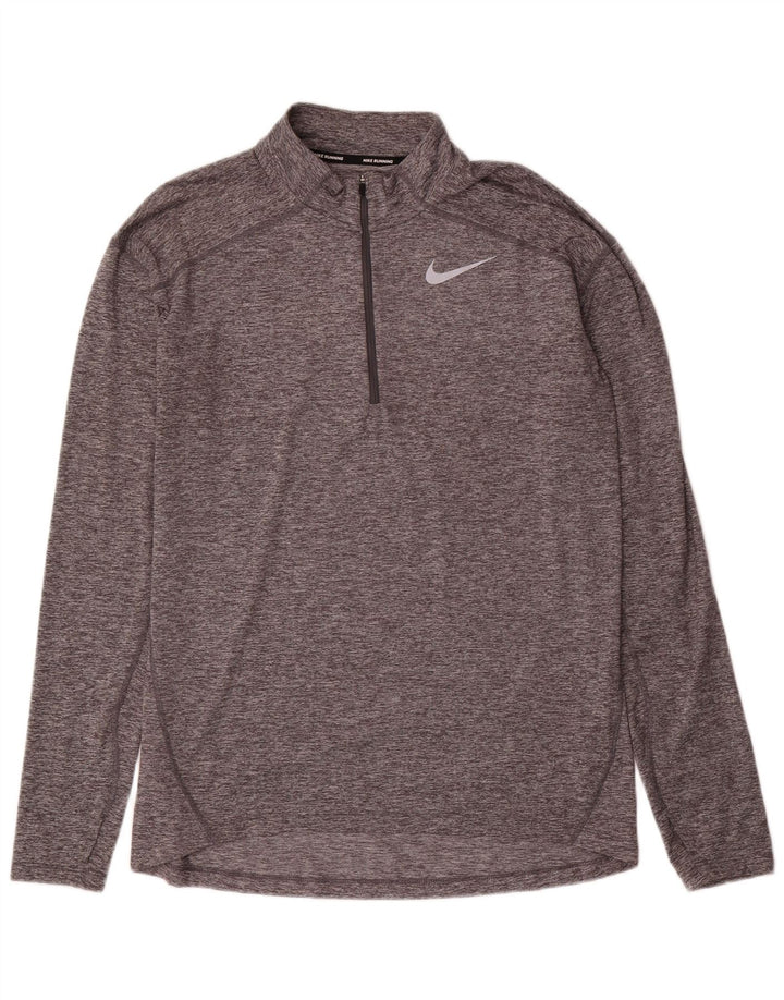 Nike Mens Dri Fit Zip Neck Pullover Tracksuit Top Medium Grey Polyester
