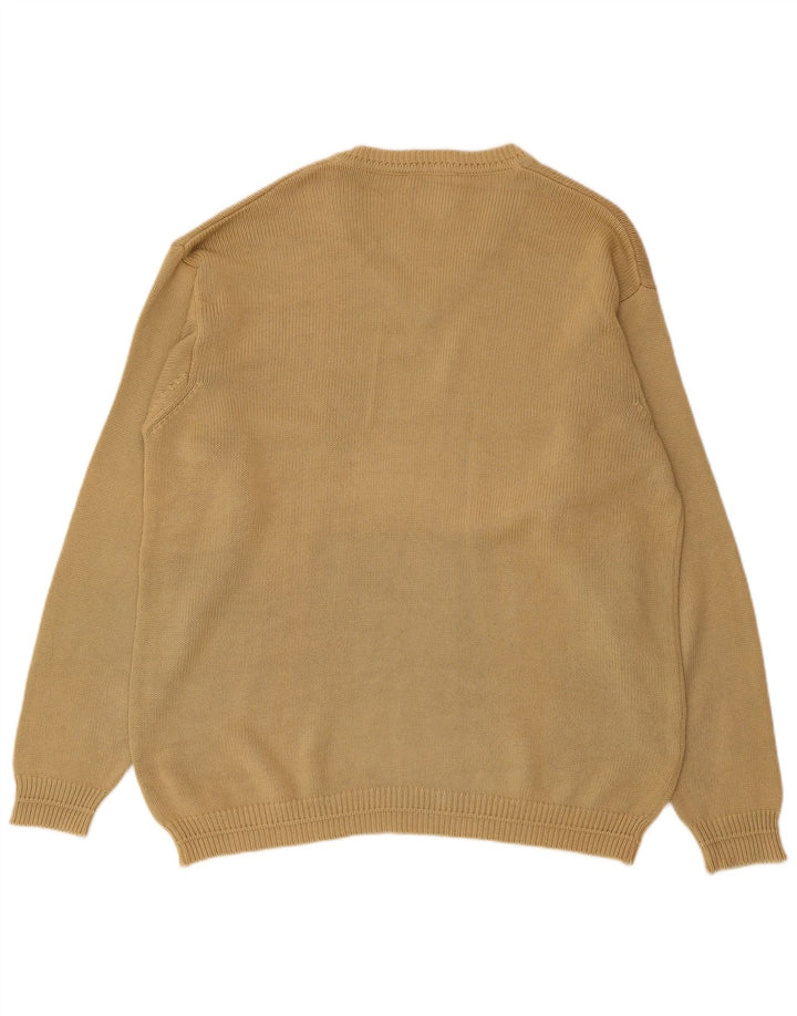 Avirex Mens V-Neck Jumper Sweater Large Beige Cotton