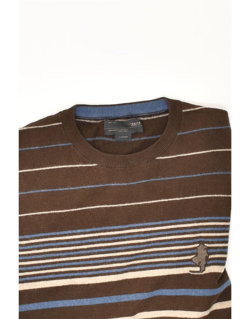 MARLBORO CLASSICS Mens Crew Neck Jumper Sweater Large Brown Striped | Vintage Marlboro Classics | Thrift | Second-Hand Marlboro Classics | Used Clothing | Messina Hembry 