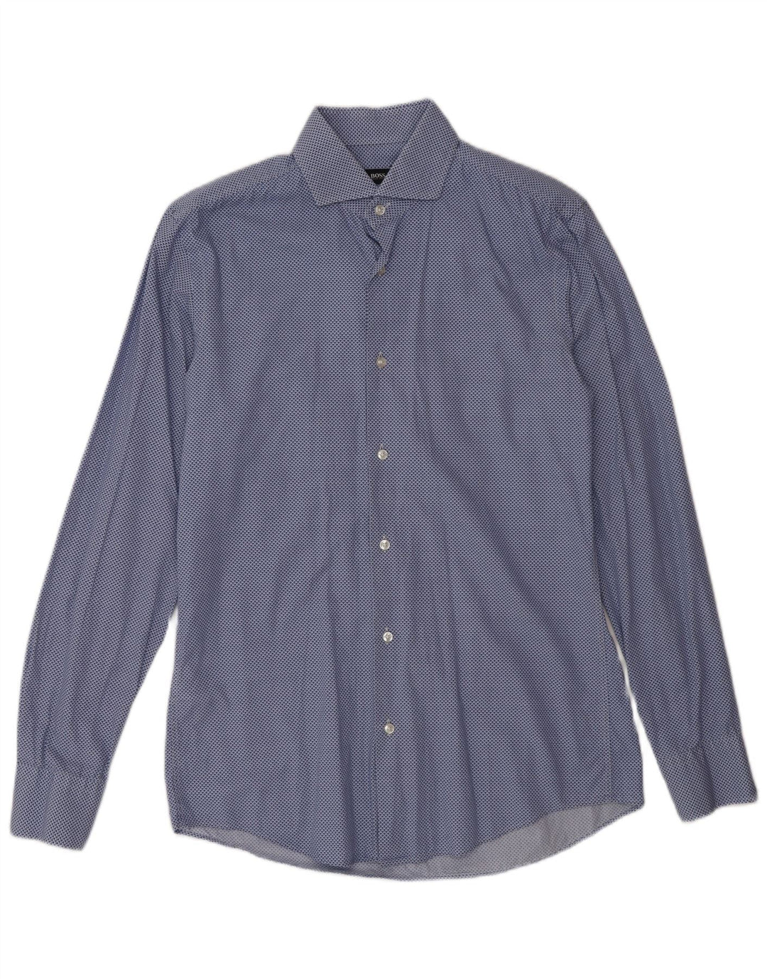 Hugo Boss Mens Slim Fit Shirt Size 38 15 Medium Blue Spotted Cotton