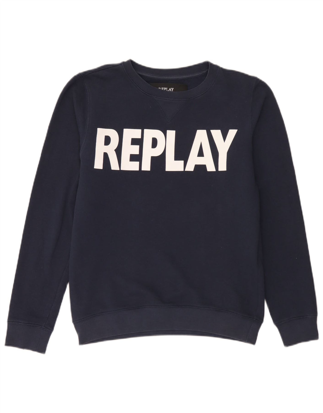 Replay Mens Graphic Sweatshirt Jumper Medium Navy Blue Cotton