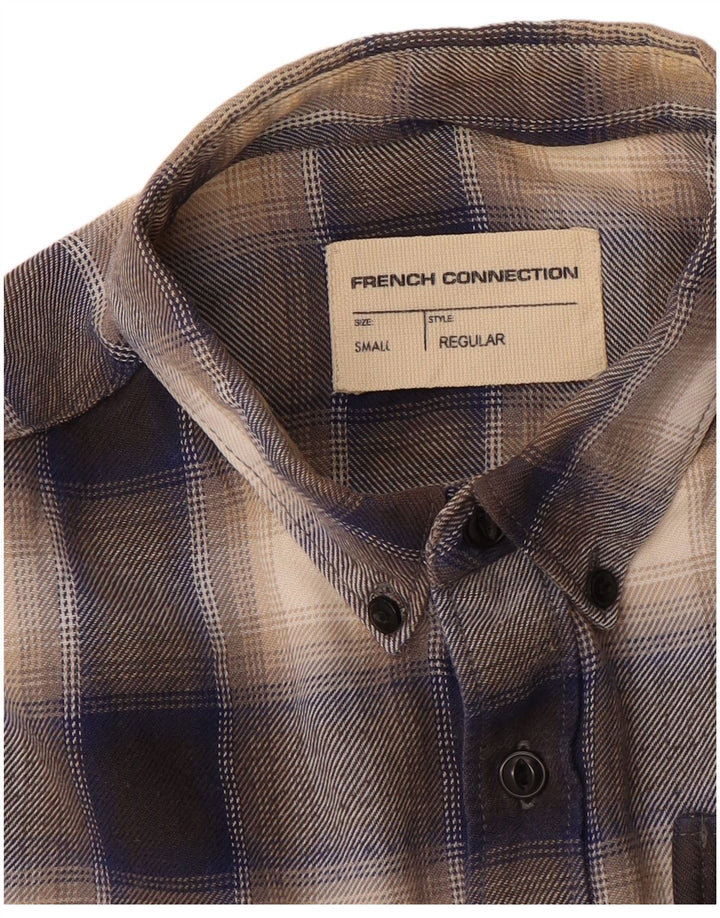 French Connection Mens Regular Fit Flannel Shirt Small Brown Check