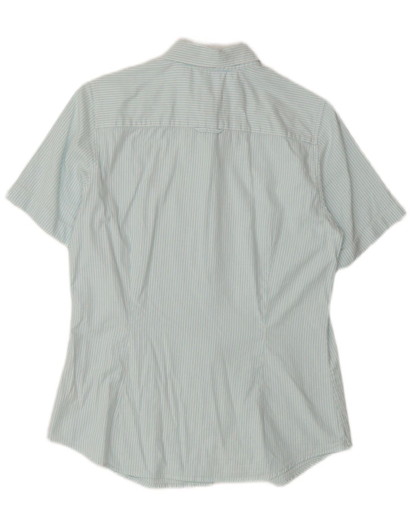 GANT Womens Short Sleeve Shirt UK 12 Medium Blue Pinstripe Cotton