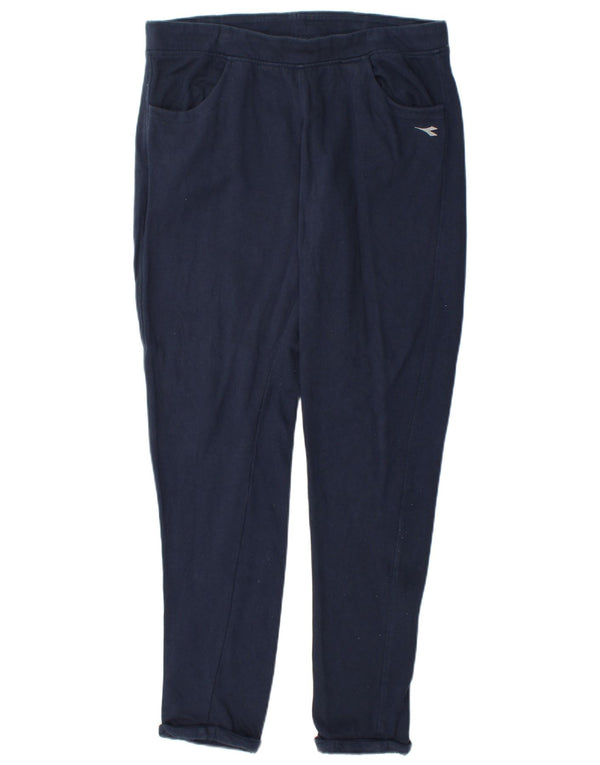 DIADORA Womens Tracksuit Trousers UK 14 Large Navy Blue Cotton