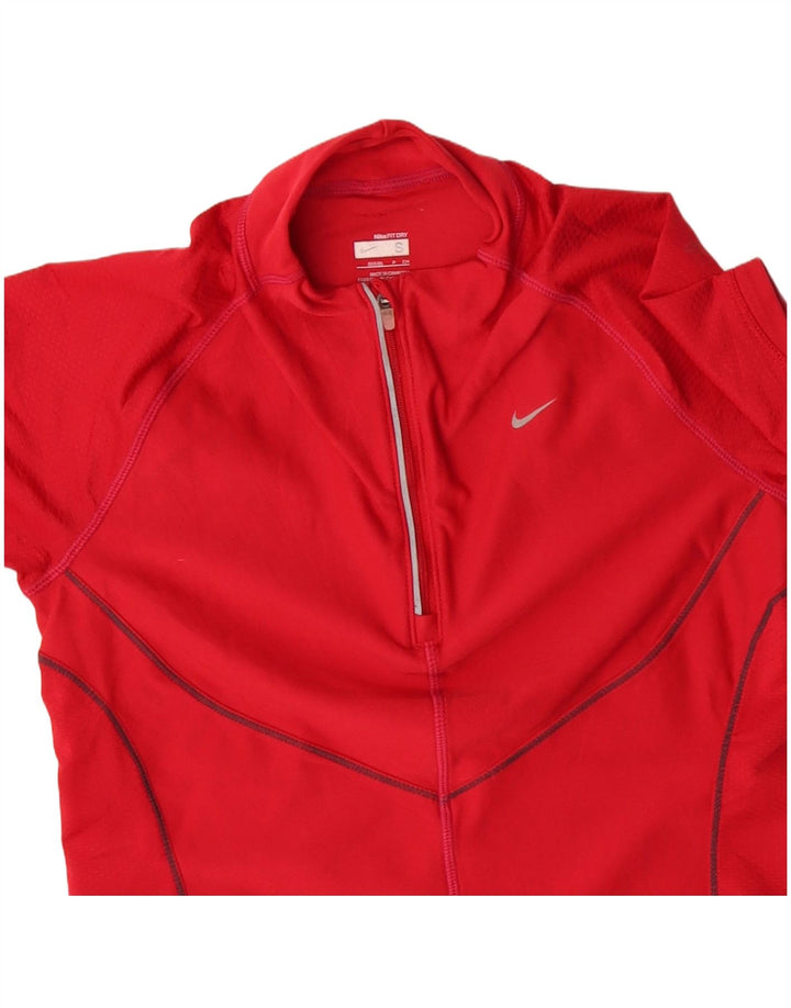Nike Womens Fit Dry Short Sleeve Pullover Tracksuit Top UK 4/6 Small Red