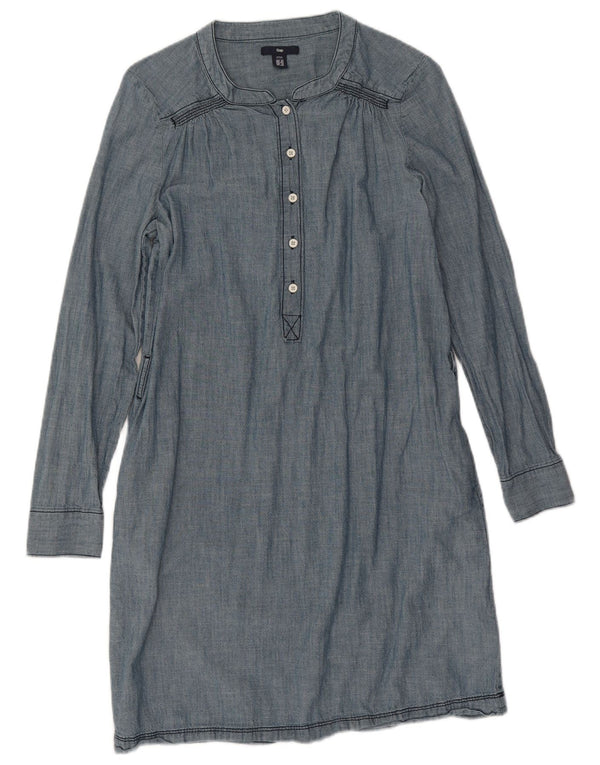 Gap Womens Long Sleeve Sheath Dress UK 8 Small Blue Cotton