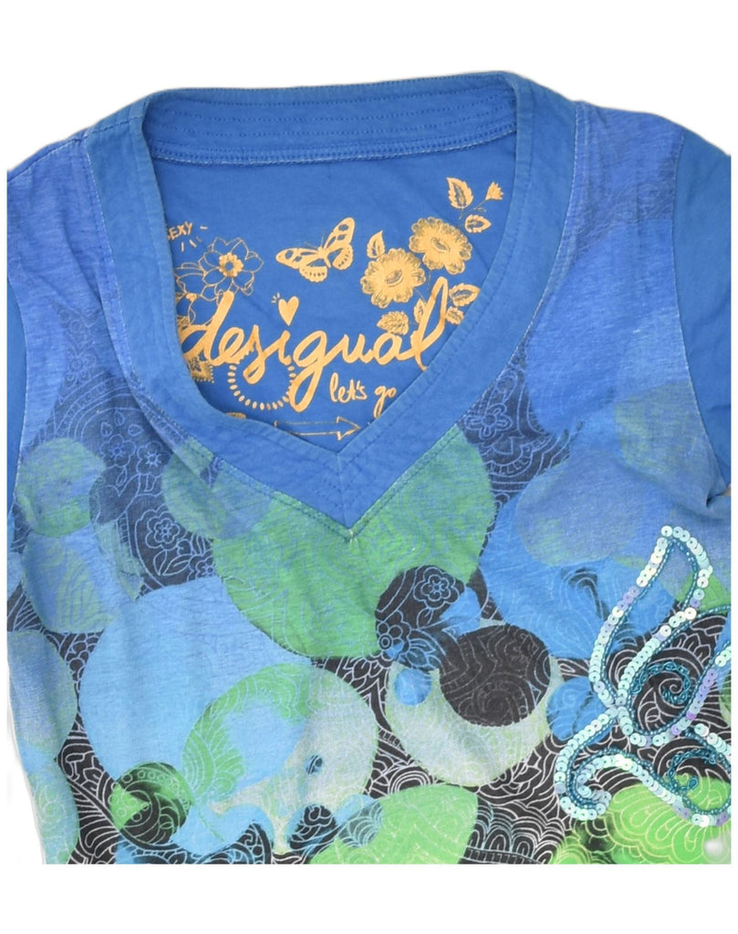 DESIGUAL Womens Graphic Blouse Top UK 10 Small Blue Cotton | Vintage Desigual | Thrift | Second-Hand Desigual | Used Clothing | Messina Hembry 